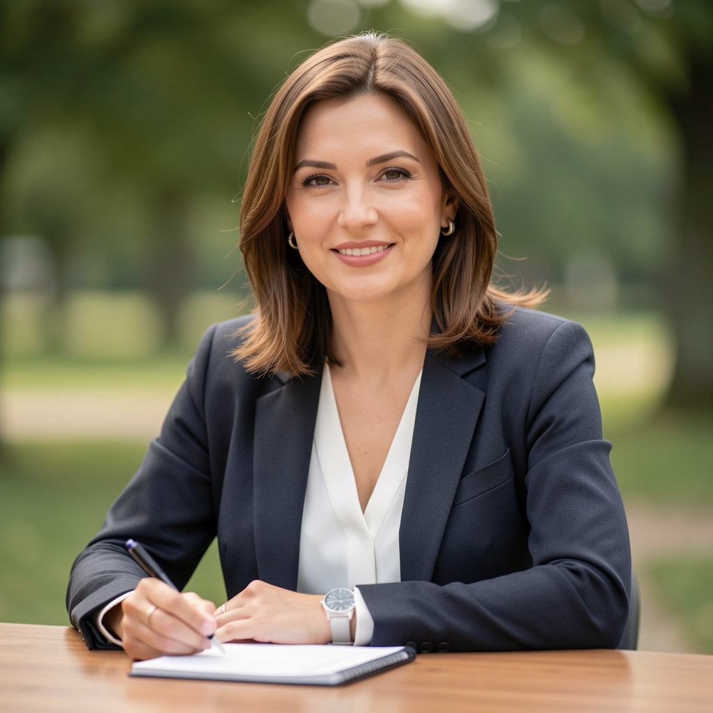 Јелена Поповић, медијска аналитичарка специјализована за новинарску едукацију, жена у тридесетим за столом са нотесом